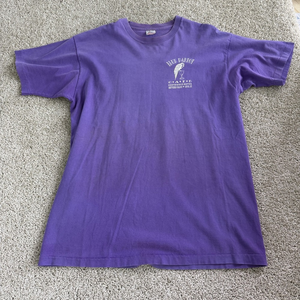 Vintage Fruit Of The Loom Shirt Mens XL Purple Blue Parrot Cafe Tee T-Shirt